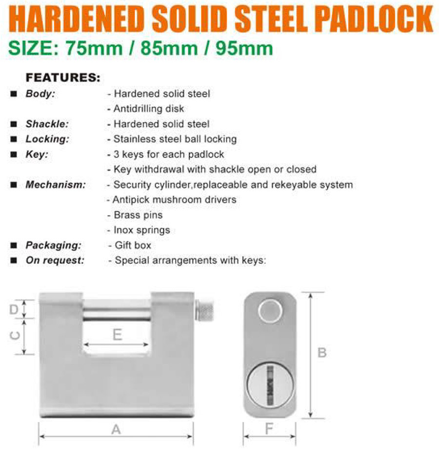 HARDENED SOLID STEEL PADLOCK