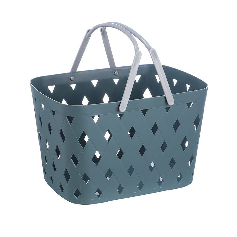 Simple Argyle Storage Basket Plastic PP Portable Shopping Basket Kitchen Vegetables and Fruits Shopping Basket