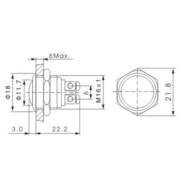 2 Screw Terminal Panel Mount Push Button Switch 16mm Metal Momentary