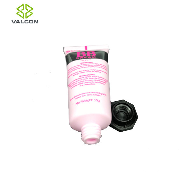 Hot Stamping Silver Empty Cosmetic Tubes With Glossy Black Octagonal Cap