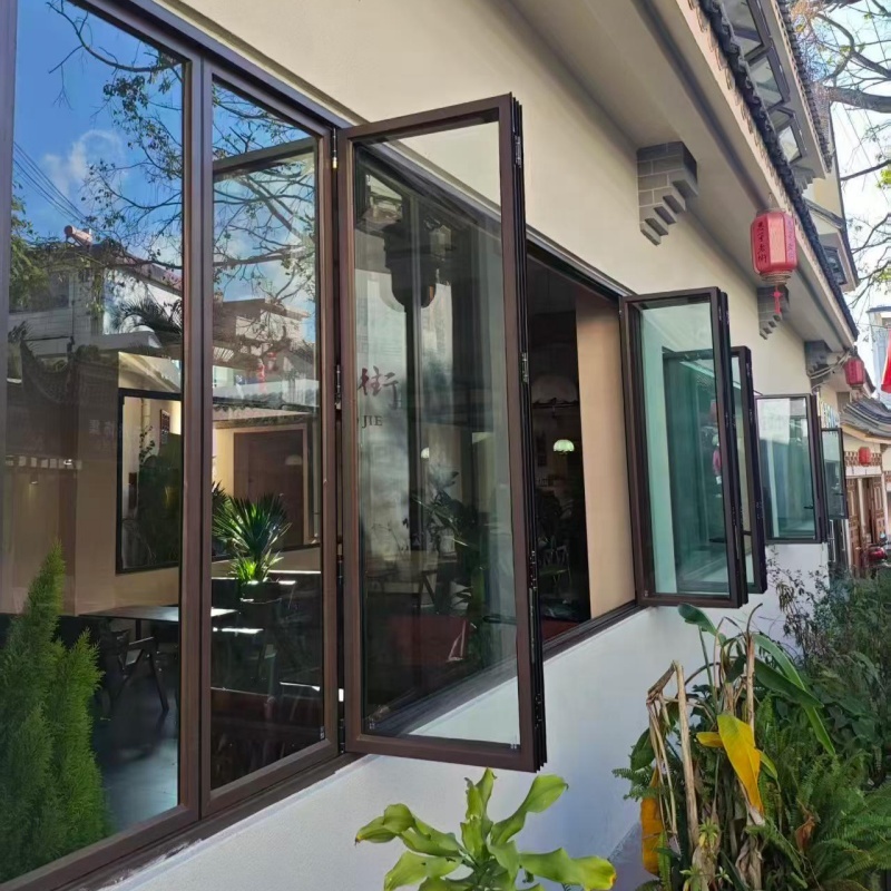 Thermal Break Horizontal Folding Window Double Glazed Exterior Balcony Foldable Aluminum Bifold Tempered Glass Modern Kitchen