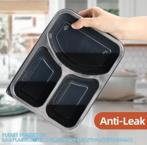 Quality Packaging 3 Compartments Takeout Boxes Black Microwave Plastic Lunch Box Food Containers Wholesale for sale