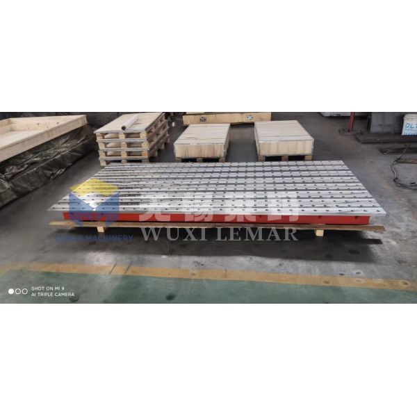 Welding table in use with workpiece positioning