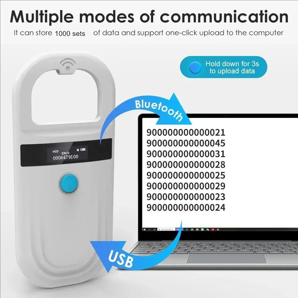 Portable Bluetooth 134.2Khz/125Khz Dual Frequency Microchip RFID Reader For Cats and Dogs