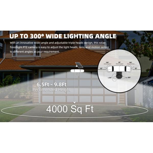 2K Continuous Recording Security Camera 150 Watt Floodlight Solar CCTV Camera