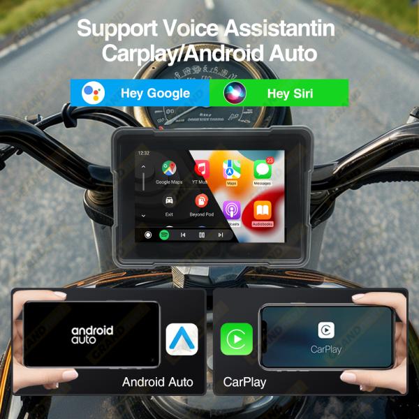 Wireless Carplay Motorcycle Android Auto GPS Navigation Screen with 5 Inch touch display Waterproof IPX7 Dashcam moto camera navigation device