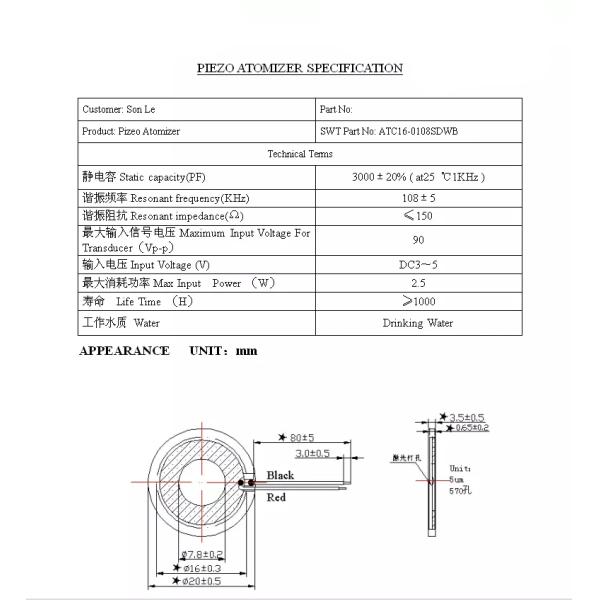 RoHS CE 25mm Round Piezo Ceramic Disc Ultrasonic Atomizing Transducer