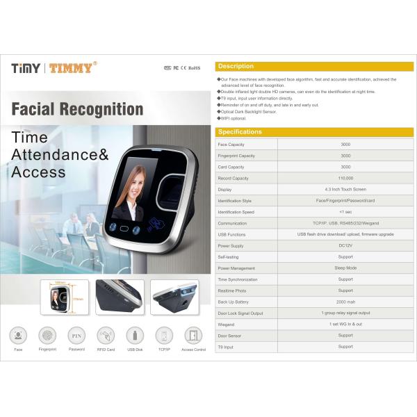 Door Security 4.3 inch Facial Recognition Access Control System