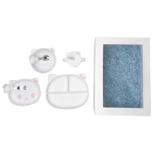 6pcs Silicone Baby Feeding Set Kitten Shape BPA Free Suction Bowls And Plates