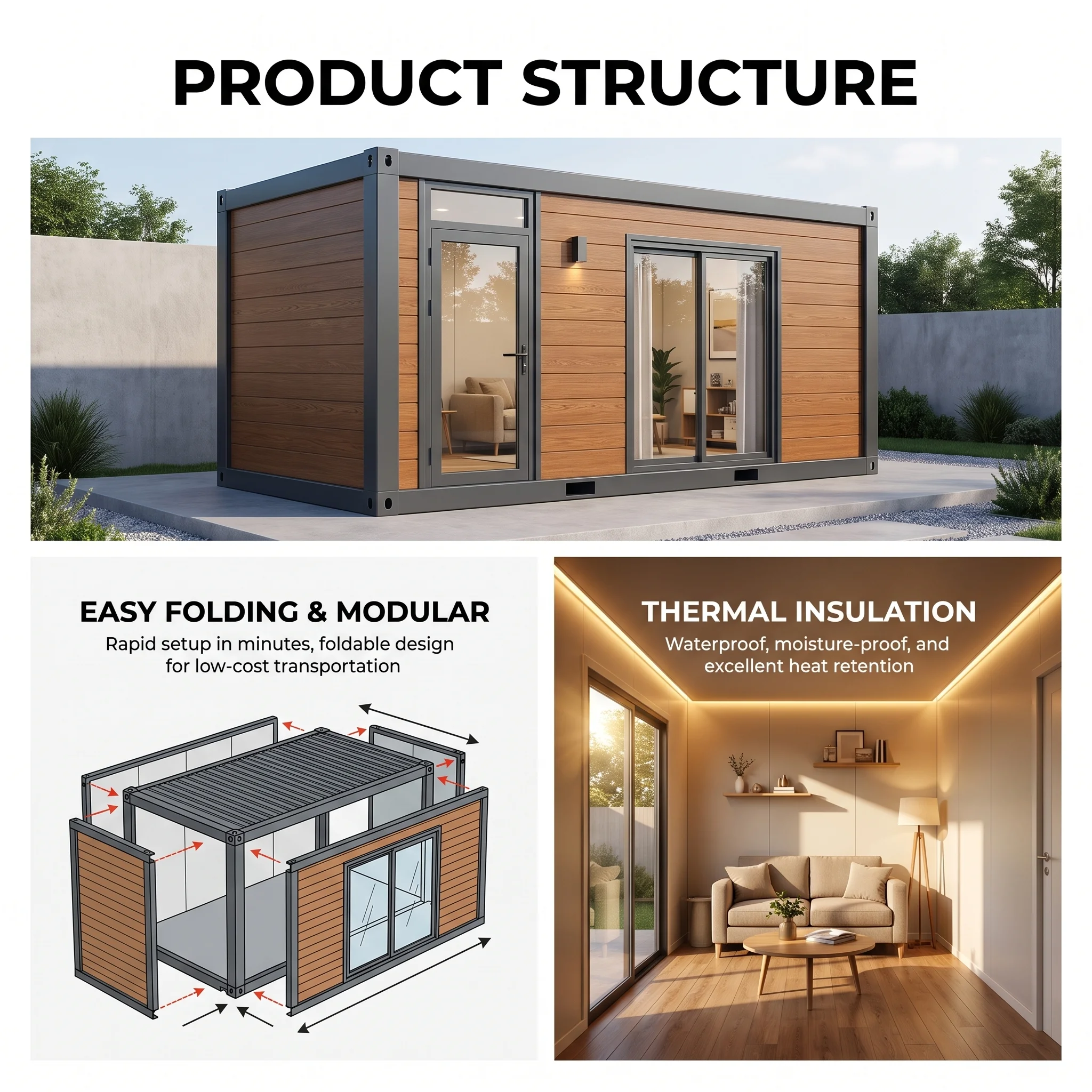 Outdoor Glamping Quick Setup Expandable Container Cabin Lightweight Stackable for Camping Site Temporary Accommodation