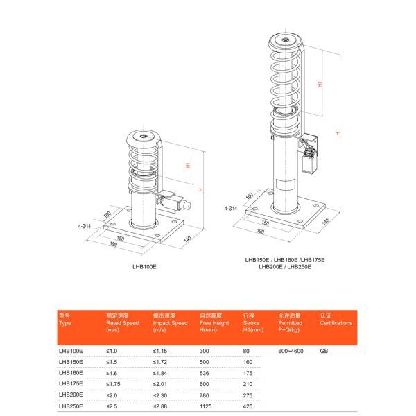 300 mm Free Height Elevator Oil Buffer with Solid Structural Design for 600-3000 kg P+Q
