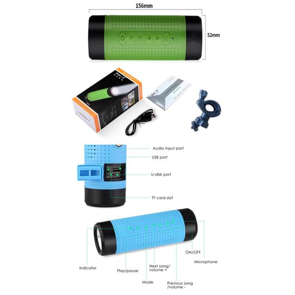 Outdoor Waterproof LED Light Bluetooth Speaker with Flash Light for Bicycle