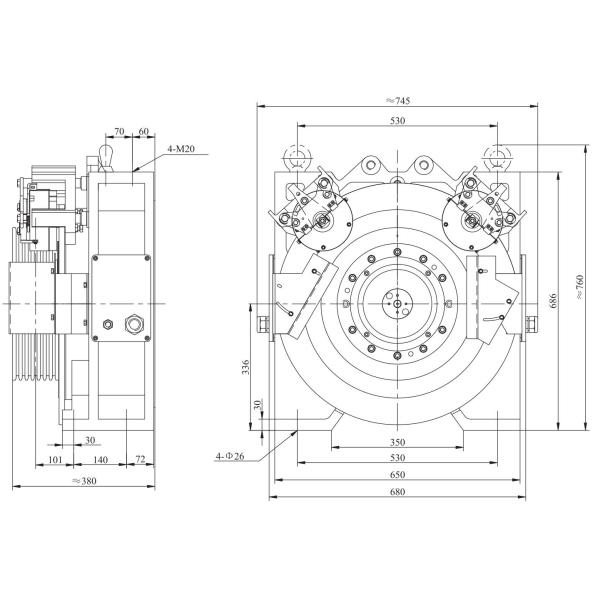 Smooth Gearless Traction Machine Low Energy Consumption 530kg Weight