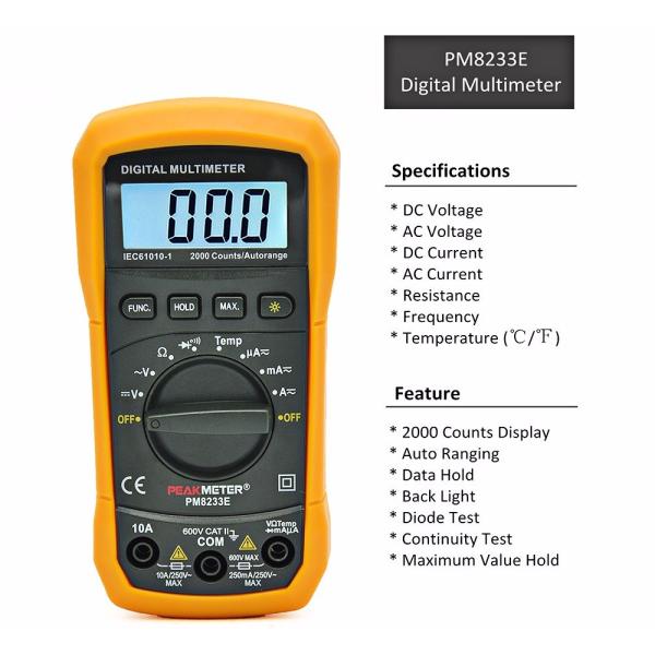 Frequency Test Auto Range Digital Multimeter 140mm × 67mm × 30mm High Safety Standard