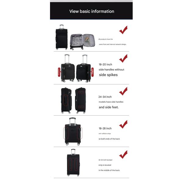 1750 Detachable widened version Soft-shell Luggage with Embedded TSA Lock, Waterproof Oxford Cloth and Silent Universal Aircraft Wheels