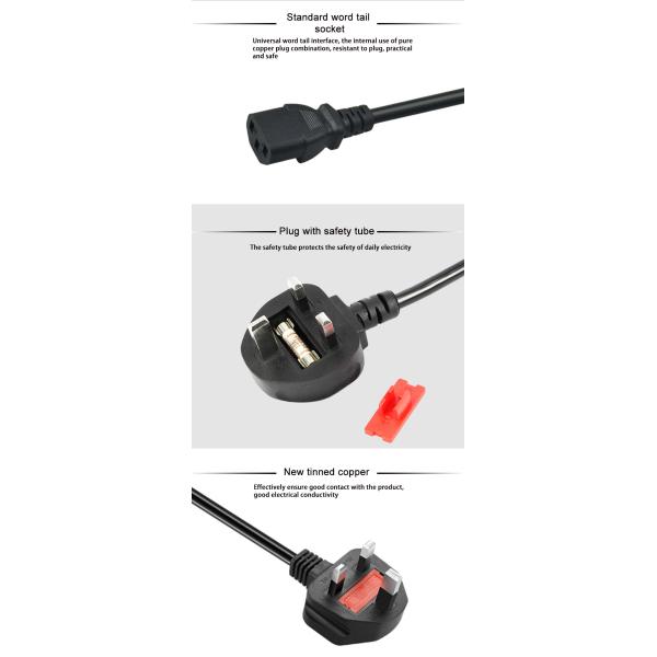 Customizable 2M 3M British Power Cable Laptop Power Extension Cord