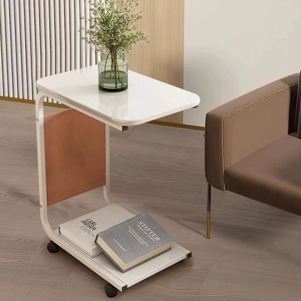 C Shape 2 Tiers Couch SideTable Small Modern Size Corner Coffee Side Table with Wheels in Living Room Bedroom mesa de esquina