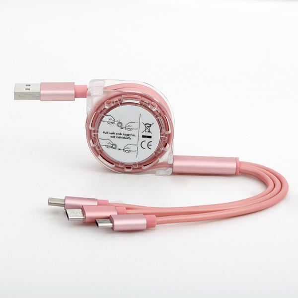 3A Fast Charging Data Cable Type-C 3 in 1 Retractable USB Cable For Android Mobile phone PVC Jacket