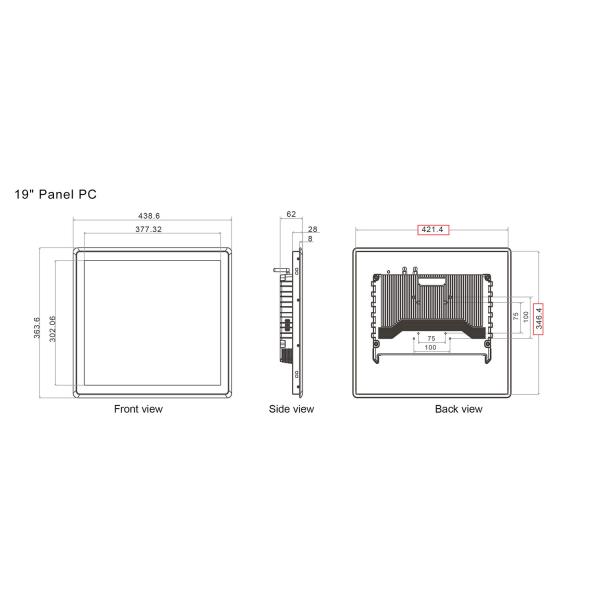 DC12V 36V 1280x1024 IP65 19 Inch Industrial Computer RS232