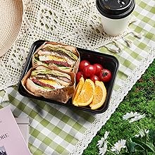 28 Oz 1 Compartment Black Rectangular Reusable To Go Lunch Prepping Boxes BPA-Free Microwavable Freezer Dishwasher