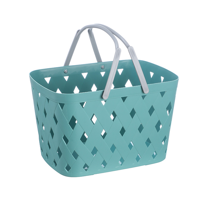 Simple Argyle Storage Basket Plastic PP Portable Shopping Basket Kitchen Vegetables and Fruits Shopping Basket