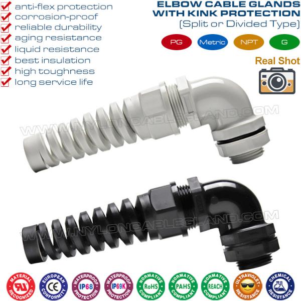90 Degree Elbow (Right Angle) Plastic PG Flexible Cable Glands with Spiral Cable Protector 90 Degree Elbow (Right Angle) Plastic PG Flexible Cable Glands with Spiral Cable Protector
