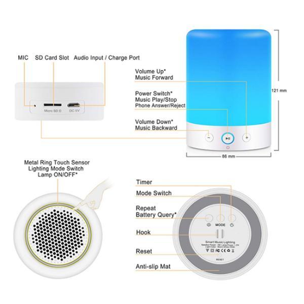 Wireless Romantic LED Light Bluetooth Speaker With Smart Touch LED Mood Lamp