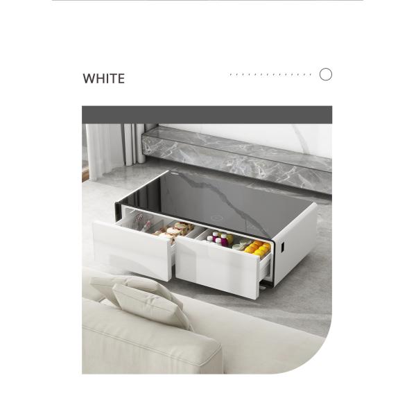 Multifunctional Mini Refrigerator Table with Interactive Touch Screen and Metal Frame