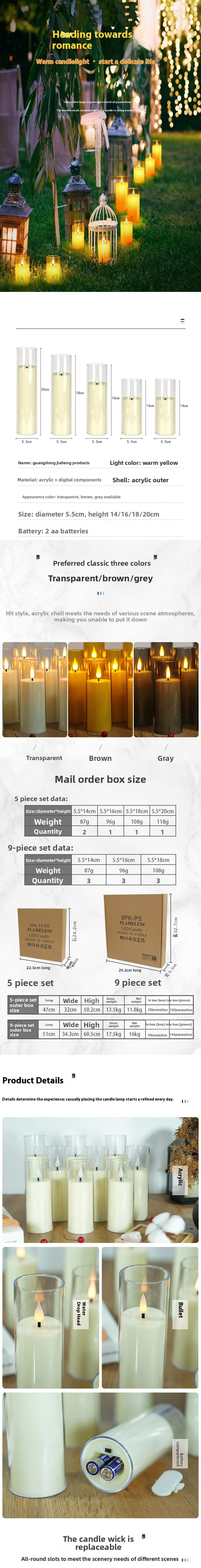 Customized battery operated pillar flameless LED candles with realistic moving flame effect