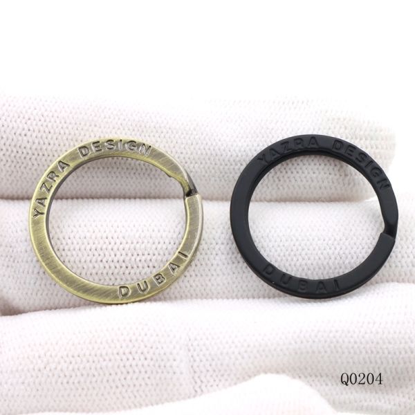 Flat Split Key Ring Brushed Antique Brass Key Rings 25mm With Stamping Logo