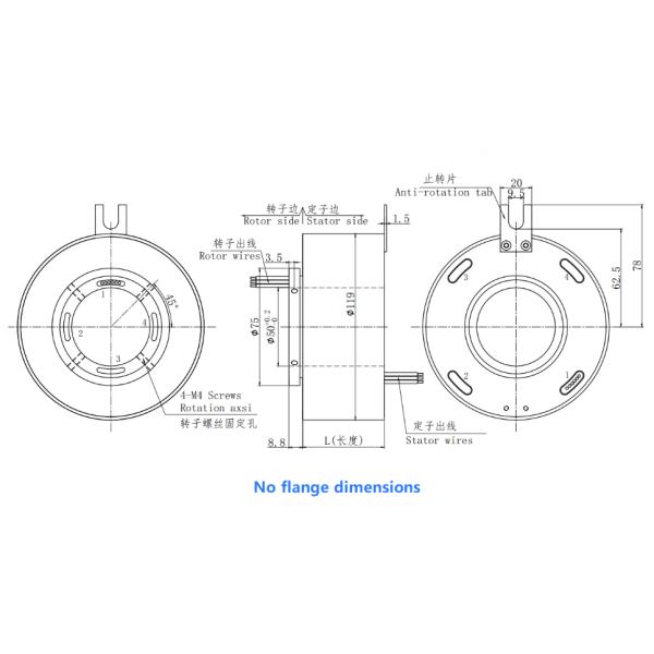 Middle Hole 50mm Electrical Slip Ring Large Aperture 6 Circuit Slip Ring