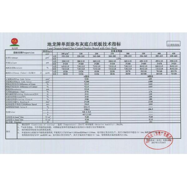 Grey Back Clay Coated Duplex Board For Product Packaging