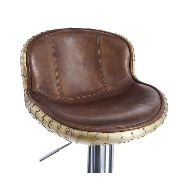 Rotated Adjustable Leather Counter Height Stools Spoon Shape Brass Sheet Material