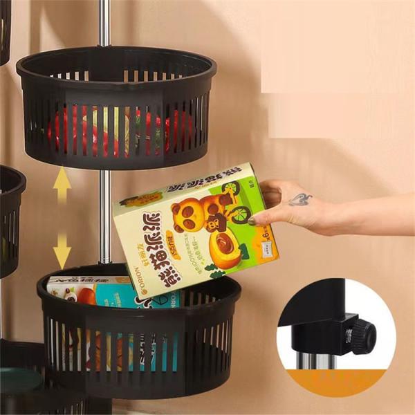 Versatile Organization Kitchen Storage Rack with Five Layers and Black Round Baskets