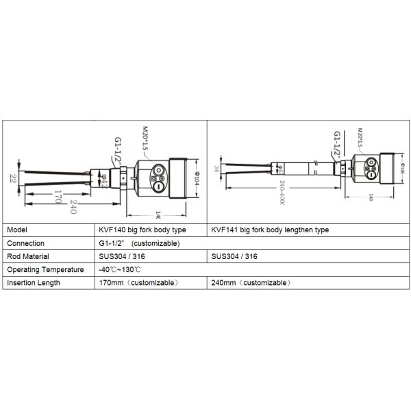 Vibrating Fork Level Switch For Solids / Tuning Folk Liquid Level Switch KVF Series NPN / PNP output