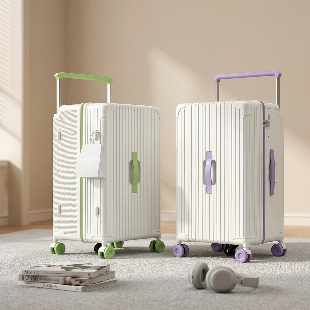 Green and purple trunk luggage collection