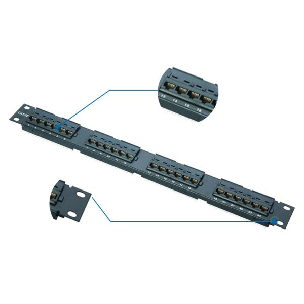 P2424-C5E 24 Port Ethernet Patch Panel , 1U Height Cat5e Feed Through Patch Panel
