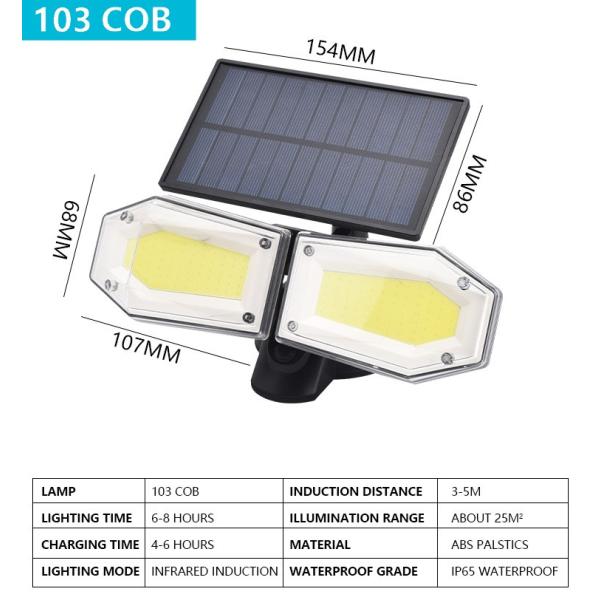 6000-6500K 20W 500LM Pir Motion Sensor Solar Security Spotlight