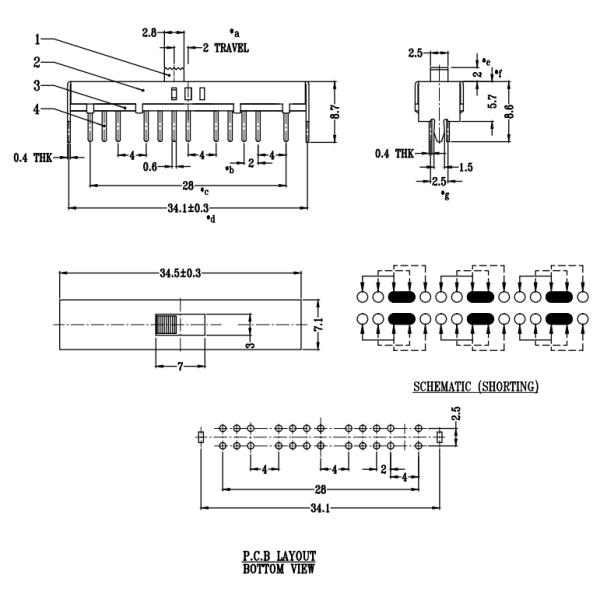 Slide Switch,24 Pin3 Stage Pcb Horozontal Sliding Switch, Interruptor On-Off Push Tact Switch,Mini Toggle Switch