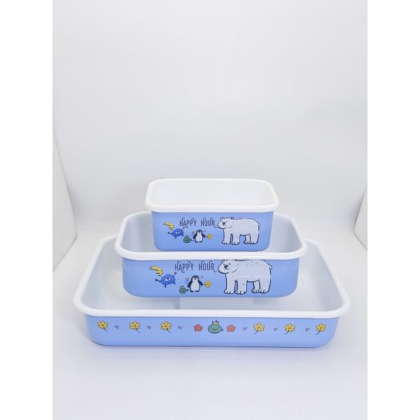 25cm Light Blue Arctic Animal Printed Rectangular Enamel Container Oven Safe Enamel Baking Bowl For Fridge Storage Food Preparation