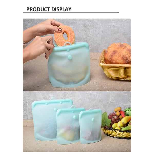 Airtight Silicone Food Pouches 1500ml Reusable Silicone Bags For Sandwich Snack