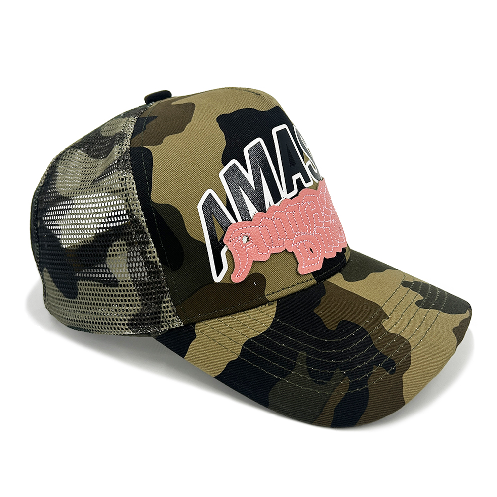 5 Panel Mesh Custom Logo Baseball Caps Leather Patch Silk Screen Printing Embroidery Logo Custom Camo Trucker