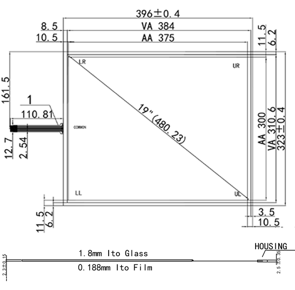 Public Mold 19 Inches 5 Wire Touch Screen / Touch Panel For Industry Device
