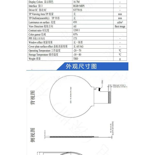 2.85 Inch Round Screen 480X480 LCD Display
