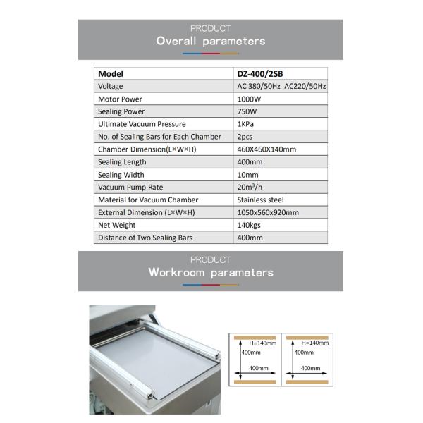 Double Chambers Vacuum Packing Machine for Soybean/Meat/Fish/Pork/Bee/Rice 140 KG Capacity