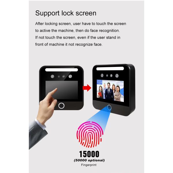 5 Inch Touch Screen Cloud WiFi QR Code Reader Fingerprint Access Control Attendance System Face Recognition