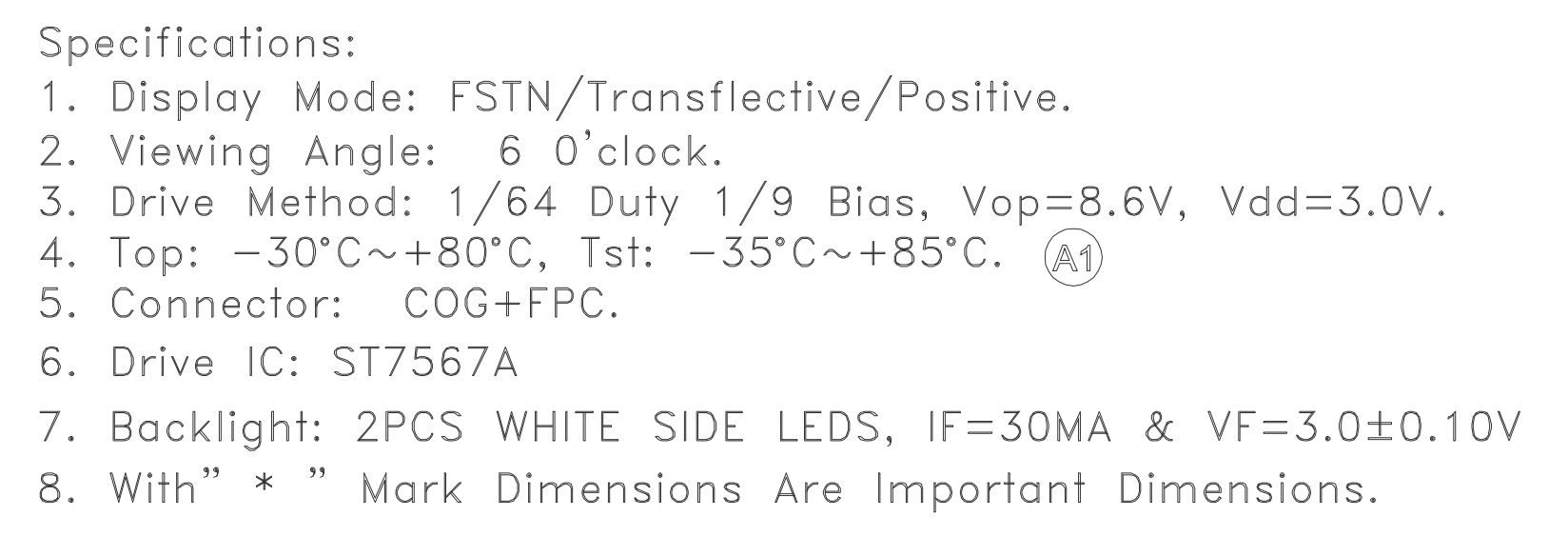 2.4 Inch 128x64 Resolution Dot Matrix LCD Display Module with ST7567A Drive IC