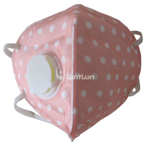 Peach Nonwoven Face Mask with White Dots Pattern and Valve