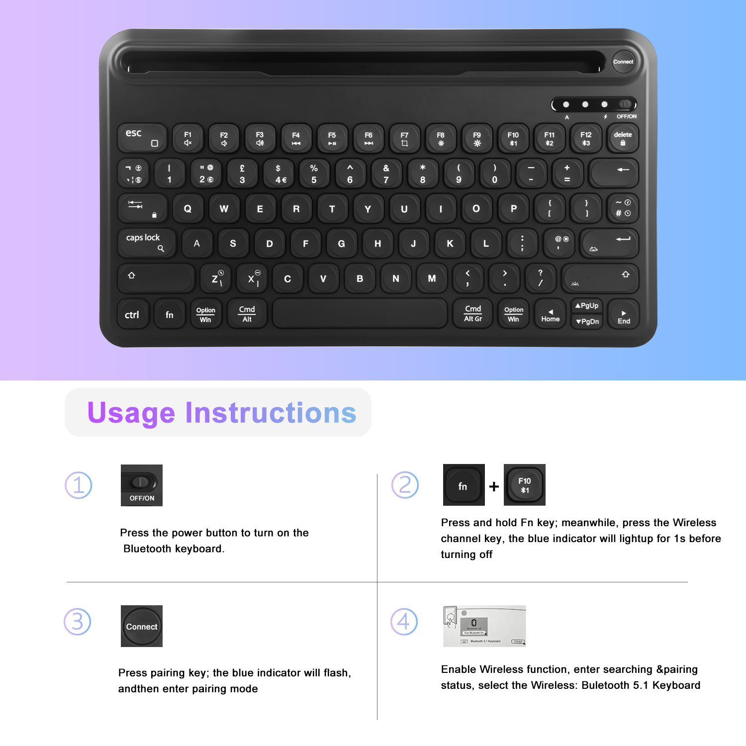 Multi-Device Wireless Bluetooth Keyboard for IPad, Phone & Laptop - US/UK Layout Optional, 1000pcs Ready Stock for Bulk Order