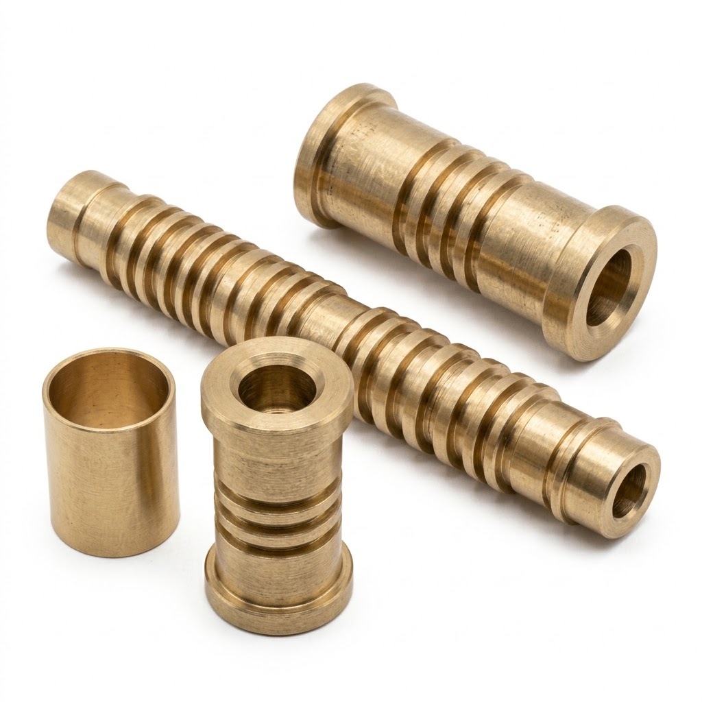 Custom CNC brass pneumatic valve spools with precision turned lands and circumferential grooves